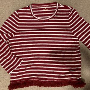 Kate Spade red and white stripe long sleeve with fringe size large